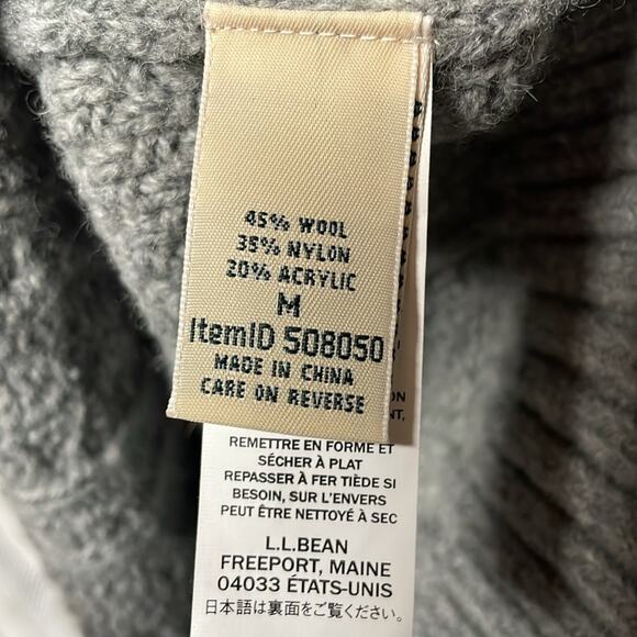 LL Bean Mixed Cable Knit Wool Blend Fisherman Sweater Medium Gray - Picture 6 of 6